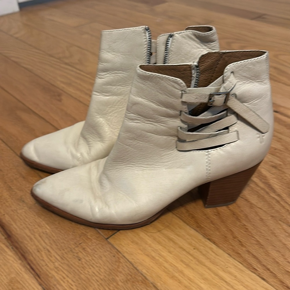 Frye white ankle boots